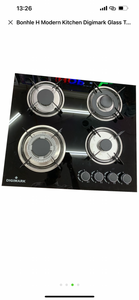 Bonhle H Modern Kitchen Digimark Glass Top Gas Stove - 4 Burner New 51x59cm