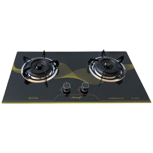 2-Burner Tempered Glass Panel Gas Stove with Auto-Ignition