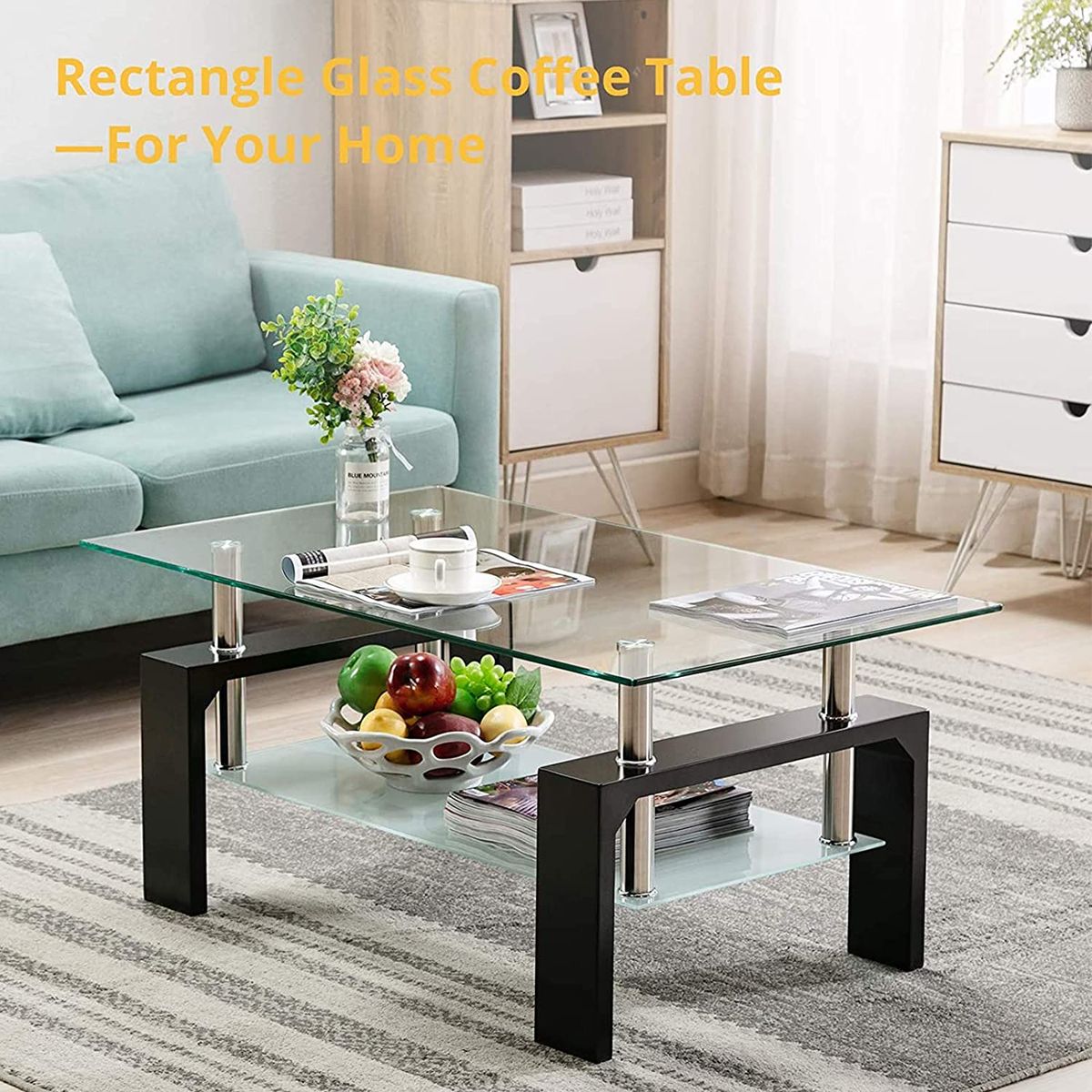 Modern Design Indoor Versatile 2-Tier Glass Coffee Table