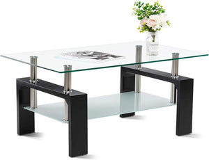 Modern Design Indoor Versatile 2-Tier Glass Coffee Table