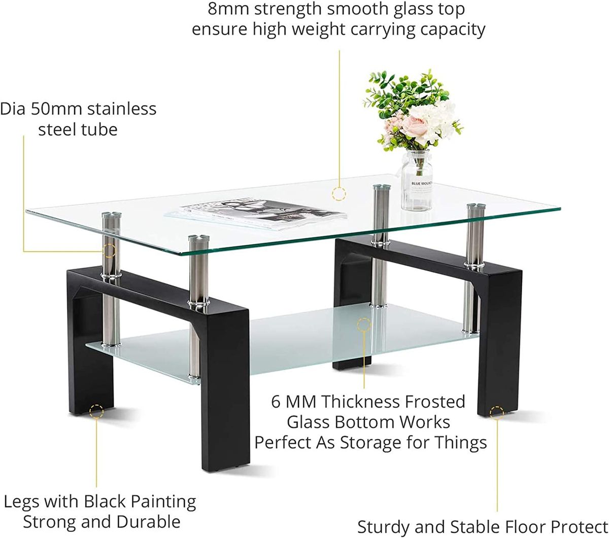 Modern Design Indoor Versatile 2-Tier Glass Coffee Table