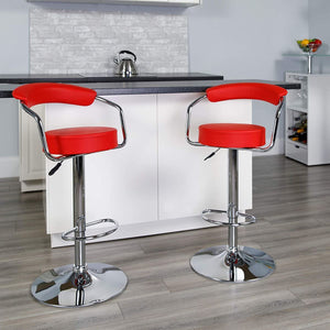 Bar Stools with Arms and Chrome Base - Set of 2 - Red