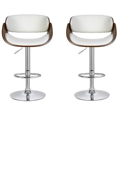 Figo Wooden cutout barstool with faux leather - White - Set of 2