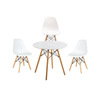 Load image into Gallery viewer, Modern Wooden Round Dining Table with 3 Emmy Wooden Leg Chairs -White
