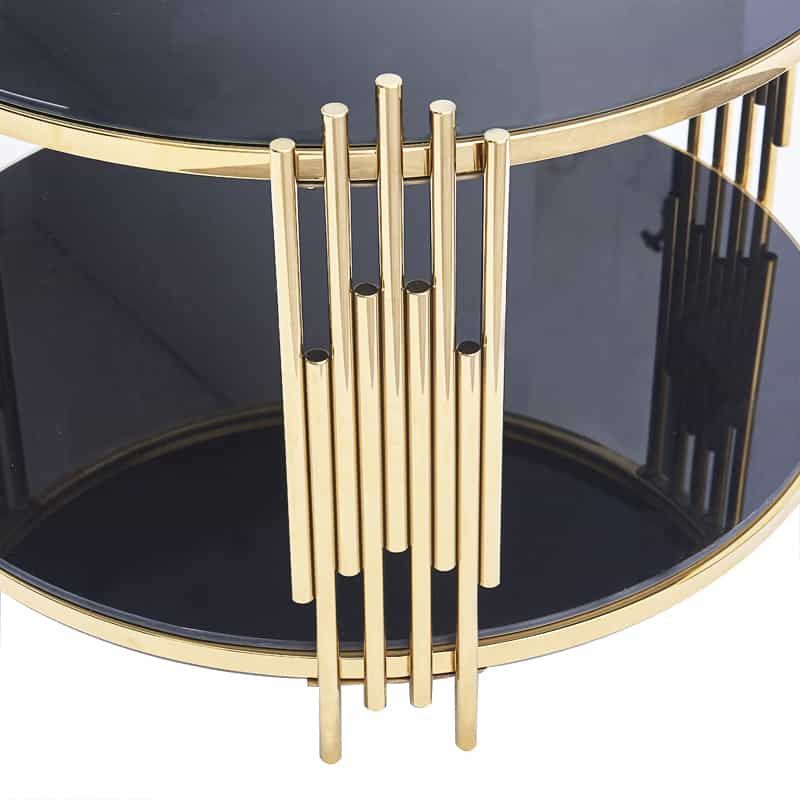 Coffee Tables - Gold Frame - Rounded Black Glass Top