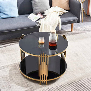 Coffee Tables - Gold Frame - Rounded Black Glass Top