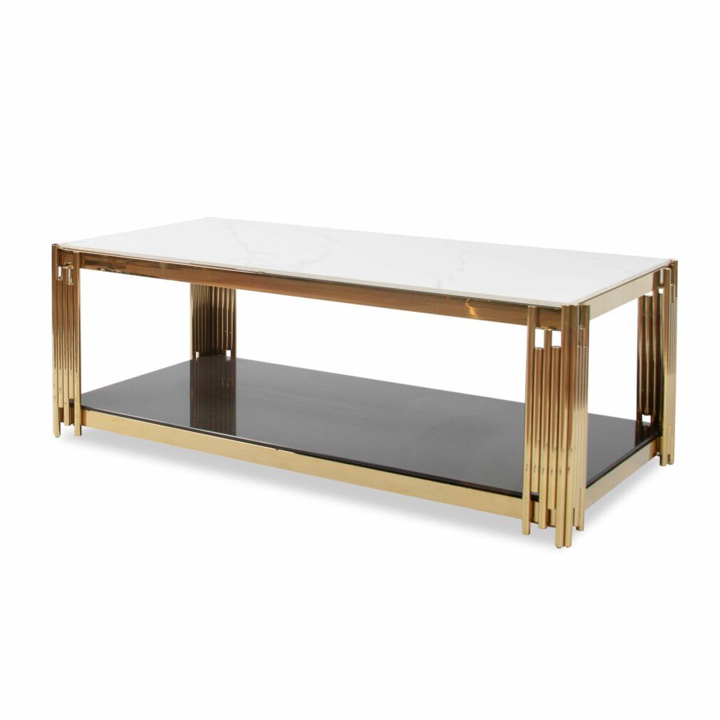 Coffee Tables - Rectangular Faux Marble Top with Steel Frame