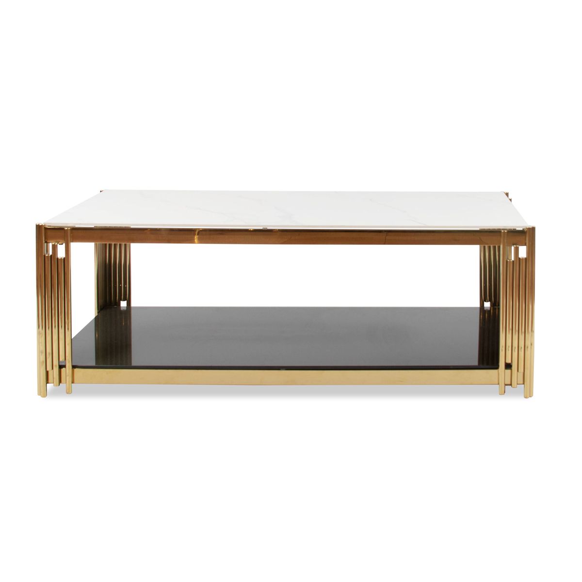 Coffee Tables - Rectangular Faux Marble Top with Steel Frame