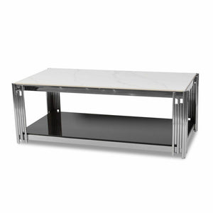 Coffee Tables - Rectangular Faux Marble Top with Steel Frame