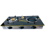 Load image into Gallery viewer, 3-Burner Tempered Glass Panel Gas Stove with Heat Distribution Plate
