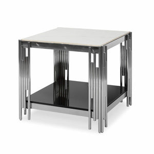 Side / End Tables - Faux Marble Top - With Stainless Steel Base