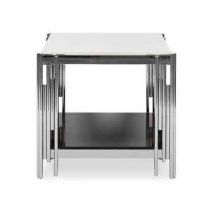 Side / End Tables - Faux Marble Top - With Stainless Steel Base