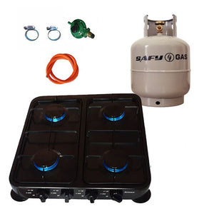 Black 4 Plate Gas Stove with Fittings & Gas Cylinder - 5kg