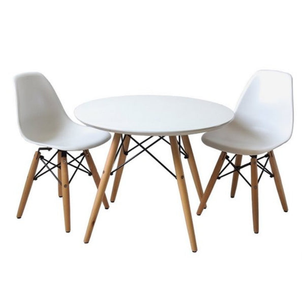 Round Table with 2 Chairs - White