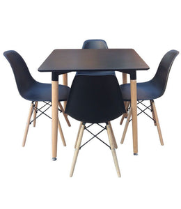 Modren Square Table with 4 Chairs - Black