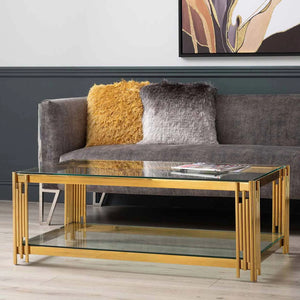 Coffee Tables - Rectangular Tempered Glass Top with Steel Frame