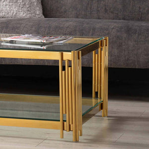 Coffee Tables - Rectangular Tempered Glass Top with Steel Frame