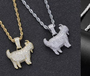 Iced CZ Diamond Goat Pendant and Rope Chain Set