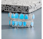 Load image into Gallery viewer, Blue Opal Design &amp; CZ Iced Diamond Teeth Grillz
