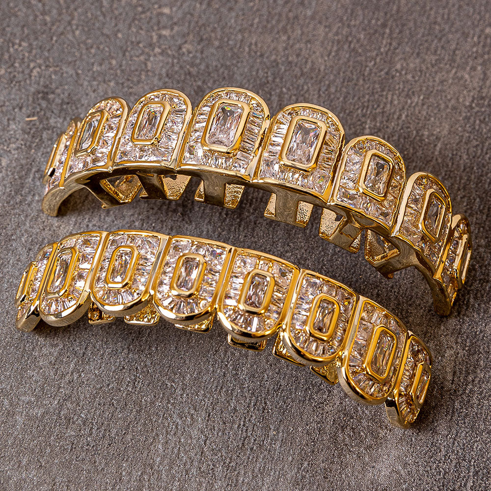 Gold Grills with Zirconia Baguette - 0000Art