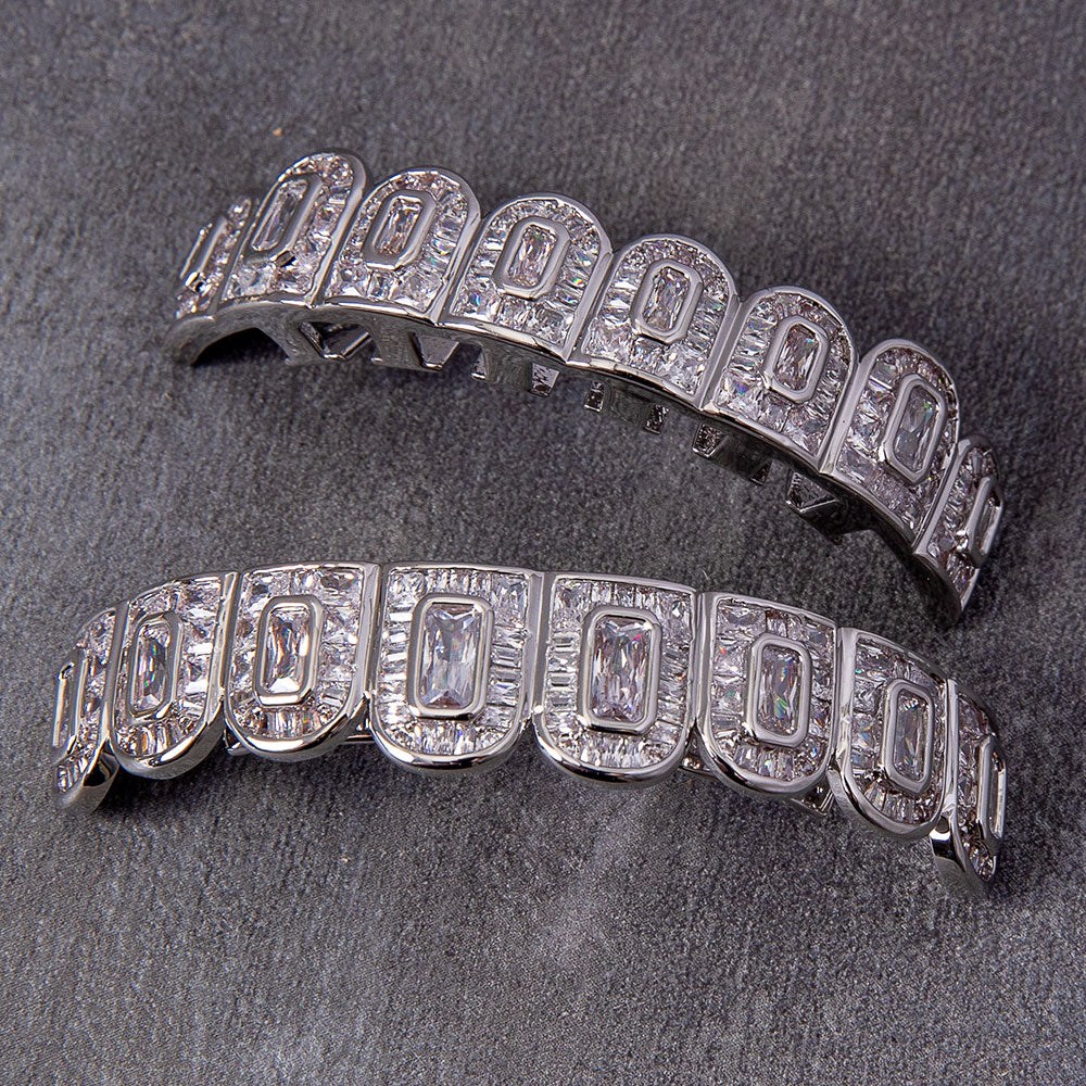 Silver Grills With Zirconia Baguette - 0000Art