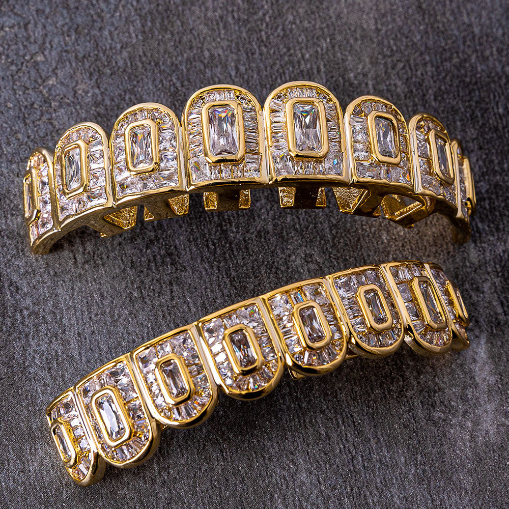 Gold Grills with Zirconia Baguette - 0000Art