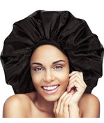 Load image into Gallery viewer, Extra Large Wide Band Sleep Bonnet Cap in breathable Black Satin Fabric - 0000Art
