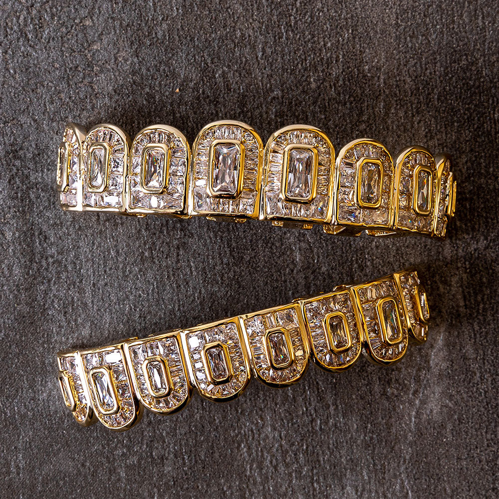 Gold Grills with Zirconia Baguette - 0000Art