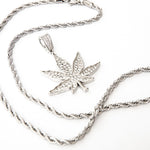 Load image into Gallery viewer, Silver Plated CZ  Iced Weed Pendant
